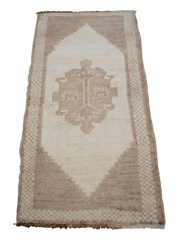 Vintage Turkish Rug 18"x37" Natural Undyed Organic Wool Small Rug Entry Mat Boho gallery