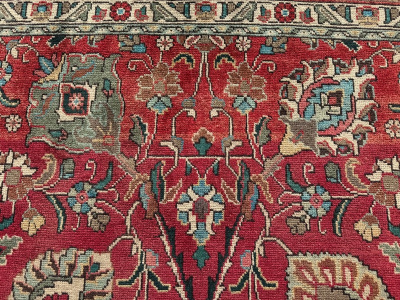 9x12 RED VINTAGE ORIENTAL RUG handwoven handmade antique fine old teal green big gallery