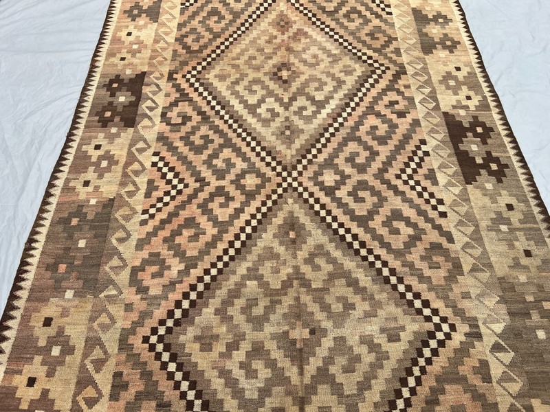 Antique Afghan Maimana Kilim Rug Handwoven Wool Terracotta Faded Palace Size Rug gallery