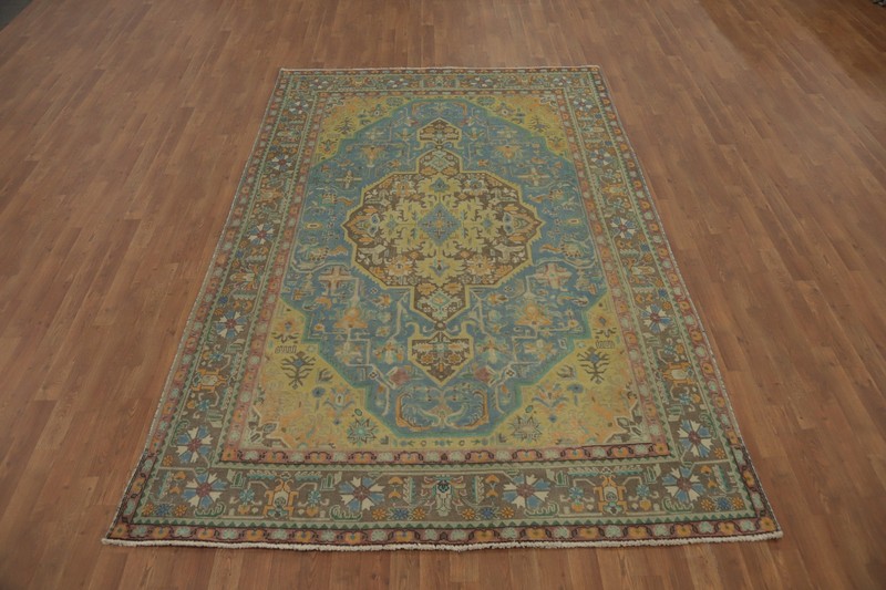 Distressed Blue Traditional Area Rug 6x10 ft Hand-knotted Wool Vintage Carpet gallery