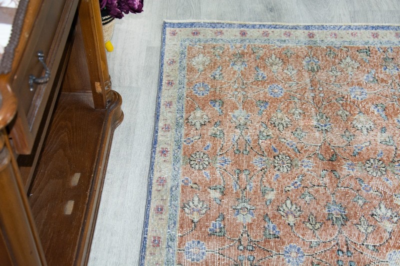 Minimalist Vintage Turkish Rug 3.6x6.3 ftRed Oriental Distressed Floral Wool Rug gallery