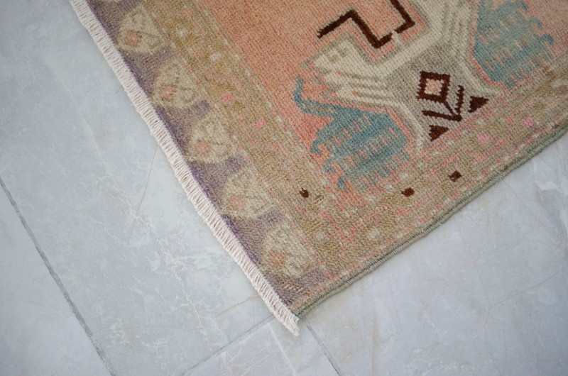 Vintage Oushak Small Rug 2x3 Pink Blue Turkish Mat Hand-Knotted Entryway Rug gallery