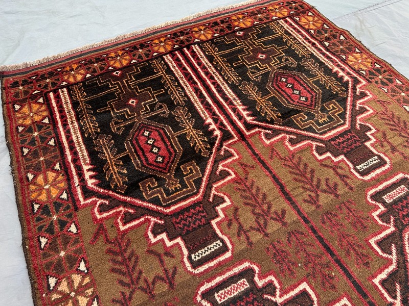 4'1x7'3 ft Vintage Afghan Baluchi Rug Hand Knotted Wool Geometric Kitchen rug gallery