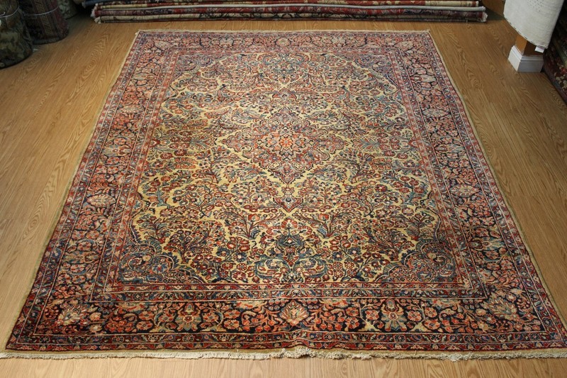 CIRCA 1900 ANTIQUE AUTHENTIC SAROUK RUG 9' x 11' FLORAL ORIENTAL RUG YELLOW gallery