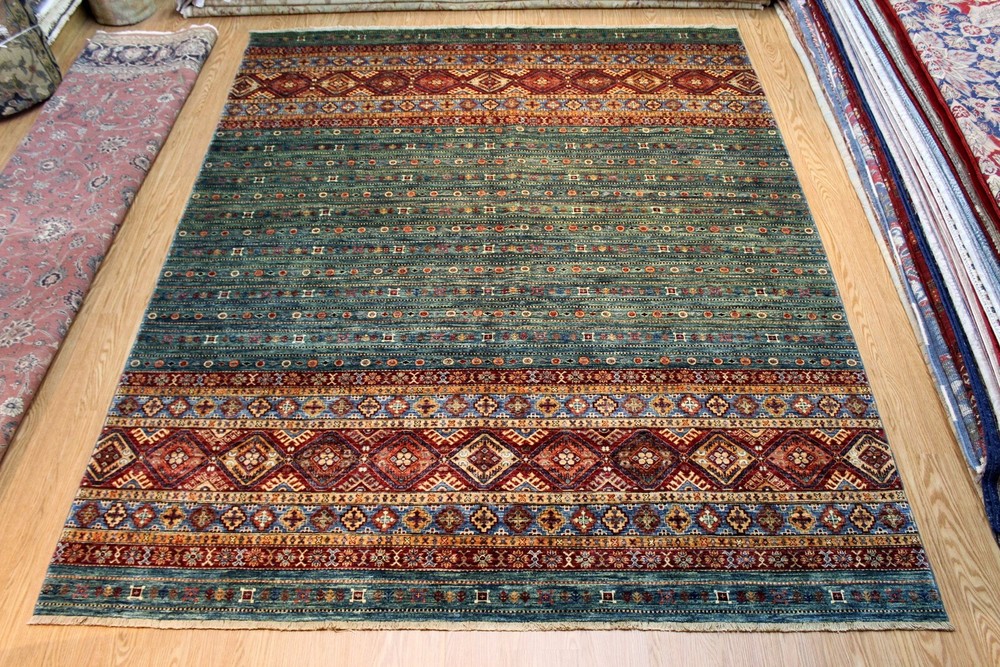 Top Quality 8' x 10' handmade vegetable dyed wool area rug Multi color green