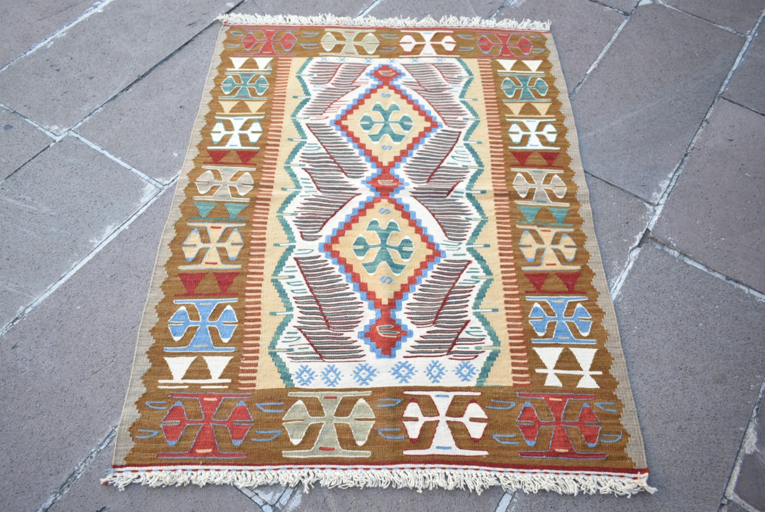 Turkish Rug 36'' x 47'' Vintage Anatolian Oushak Rug Natural Color Wool Rug gallery