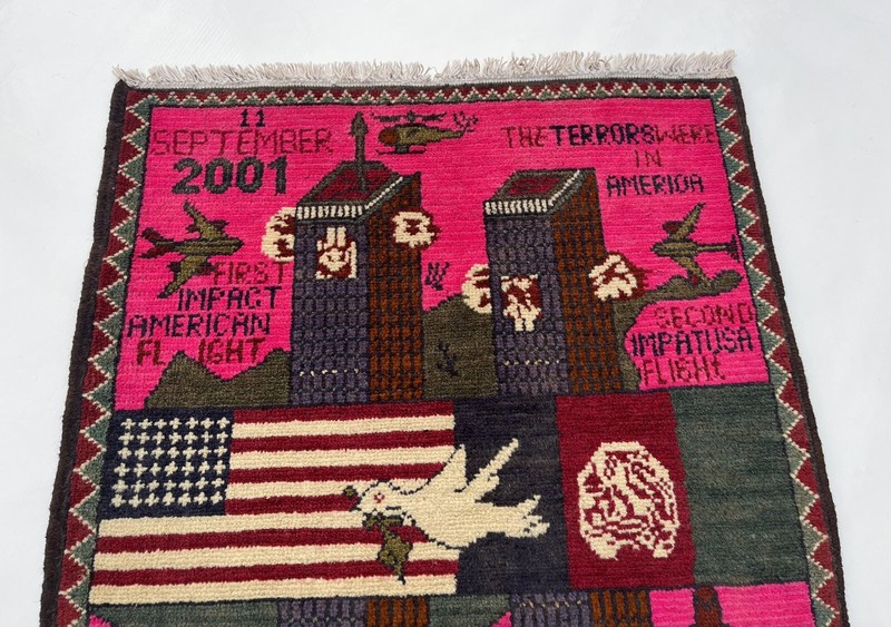 75x59cm Handmade rug 9/11 twin towers War Rug Afghan War Rug Handicrafts #264 gallery
