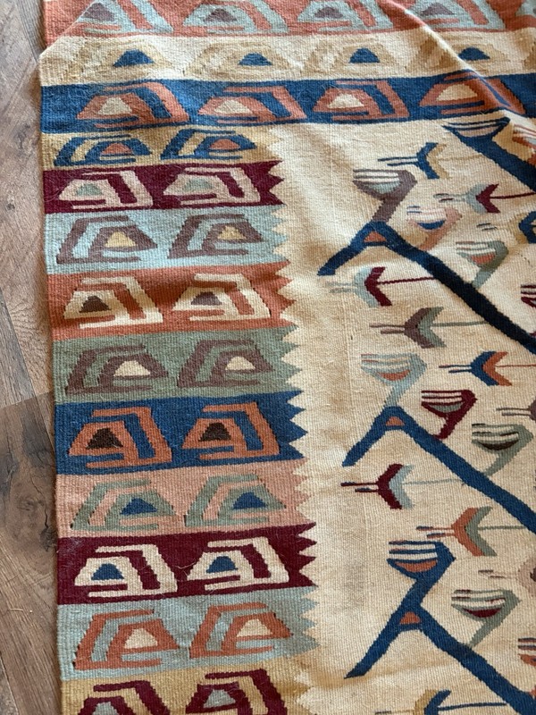 Estate Sale Aztec Turkish Vintage Wool Kilim Rug 46 X60 Inches Hand Woven gallery