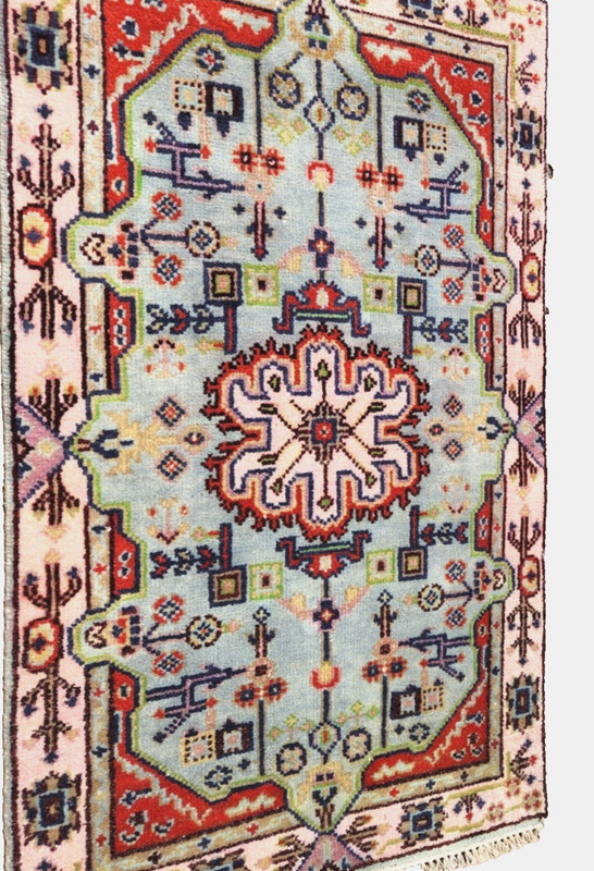 3'X5' ANTIQUITY HAND WOVEN CAUCASIAN -KAZAK TRIBAL MUTED BLUE GREEN WOOL RUG gallery