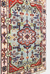 3’X5′ ANTIQUITY HAND WOVEN CAUCASIAN -KAZAK TRIBAL MUTED BLUE GREEN WOOL RUG