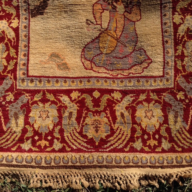 Chinese Antique Rug Carpet Wool Runner Handmade Music Peacock Bird Flower Art gallery