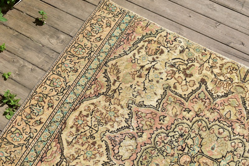Turkish Rug 64''x55'' Bunyan Carpet Vintage 165x140cm Floral Decor Rug 5x4 gallery