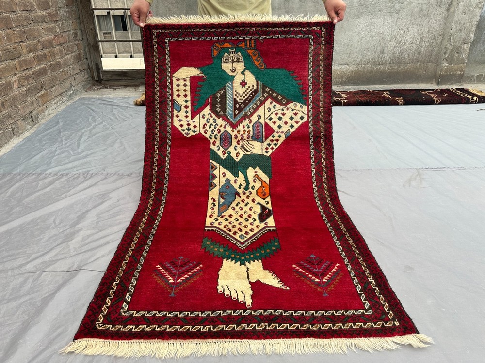 3x5 Afghan Pictorial Baluchi Queen Hand-Knotted Rug – Unique Wall Hanging Rug