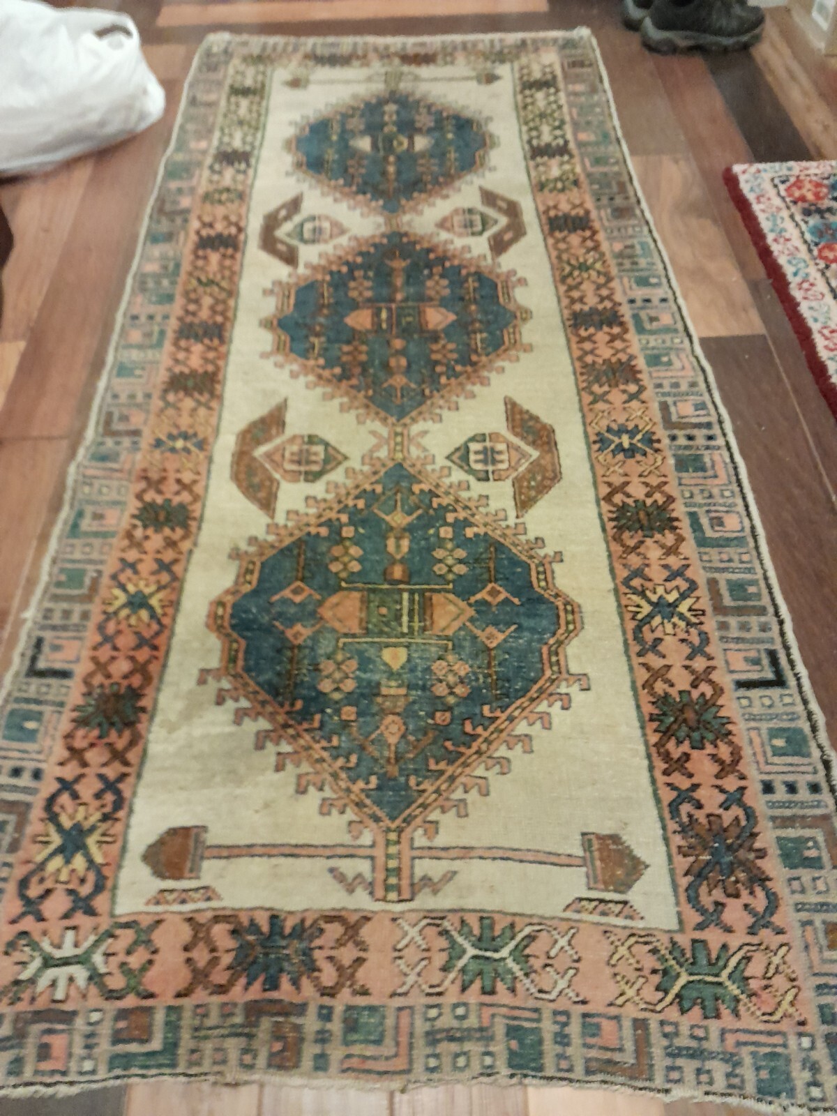 1800"s Oriental Anatolian Rare Karabagh Kazak long rug nice color H/knotted gallery