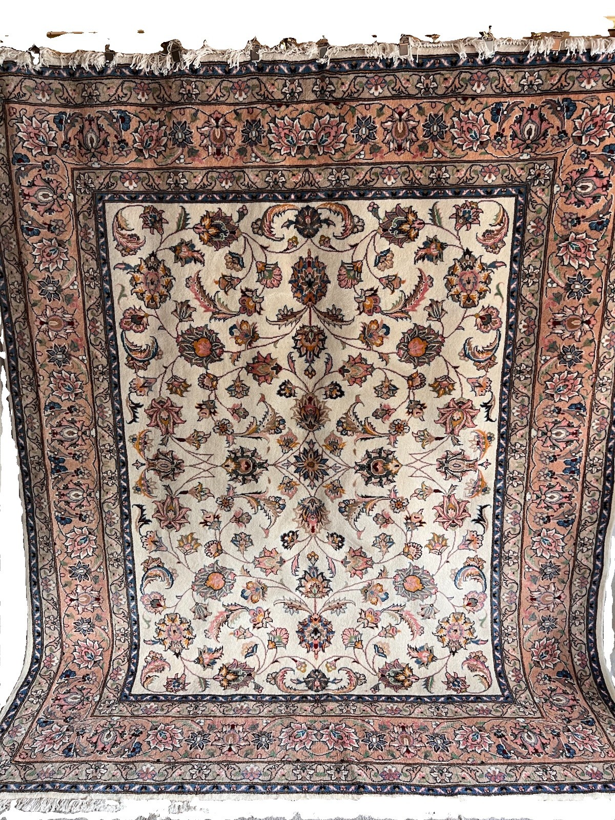 8 ft. X 6 ft. 7 in. FINE HANDMADE IVORY FIELD ALL-OVER FLORAL DESIGN TAB-RIZ RUG gallery
