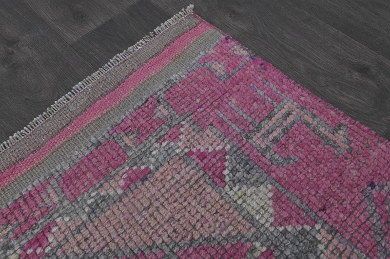 Vintage Turkish Runner Rug 3x13ft PINK Handmade Anatolian Oushak Hallway Wool gallery