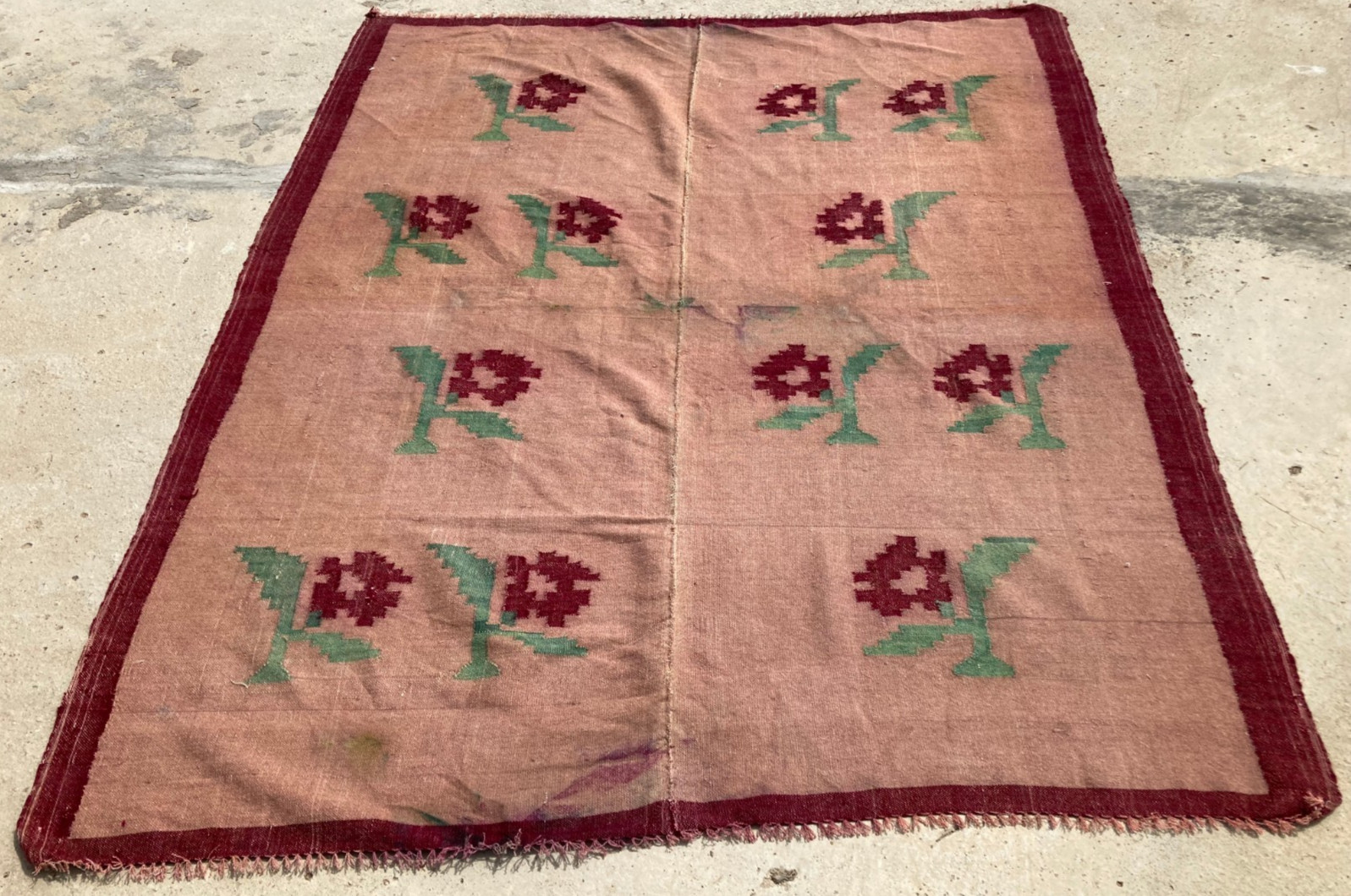 Vintage Traditional Handmade Lovely Romanian Kilim Floor Rug Carpet 201x152 cm gallery