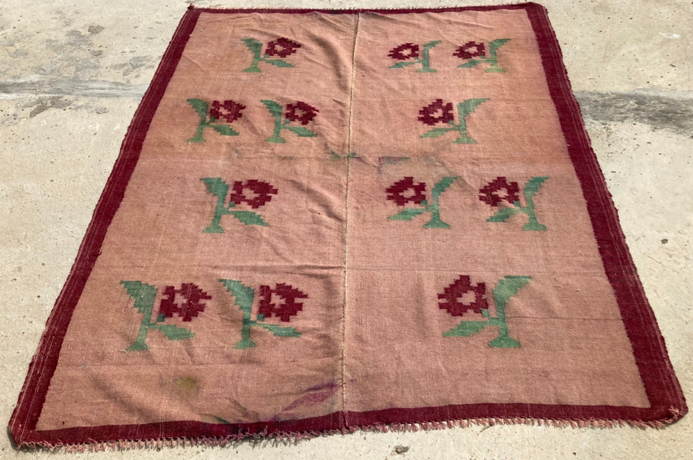 Vintage Traditional Handmade Lovely Romanian Kilim Floor Rug Carpet 201x152 cm