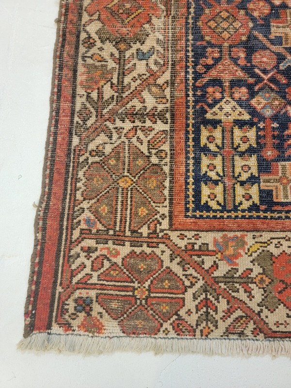 Antique Oriental Hand-Knotted Wool Runner Malayer Rust/Navy Blue 3'6" x 15'6" gallery