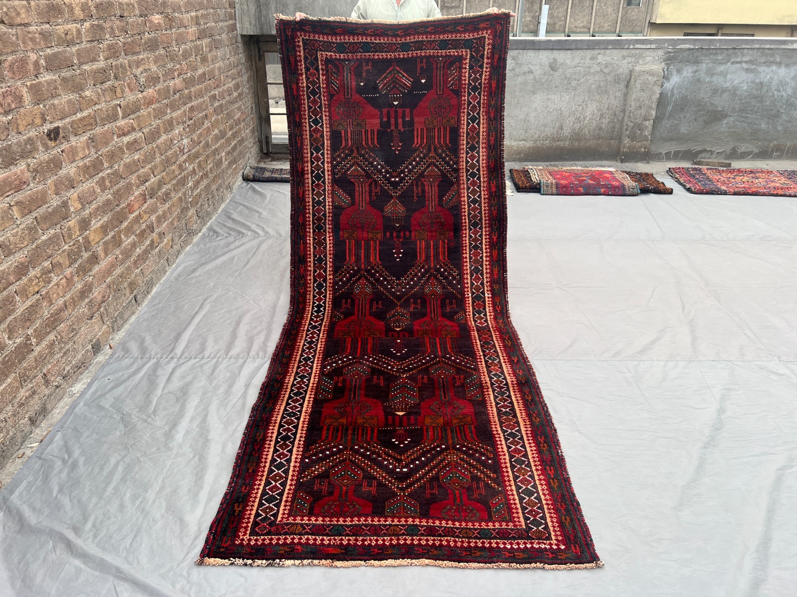 4x10 Vintage Turkoman Afghan Runner Rug, Hand Knotted Wool Hallway Wide Area Rug gallery