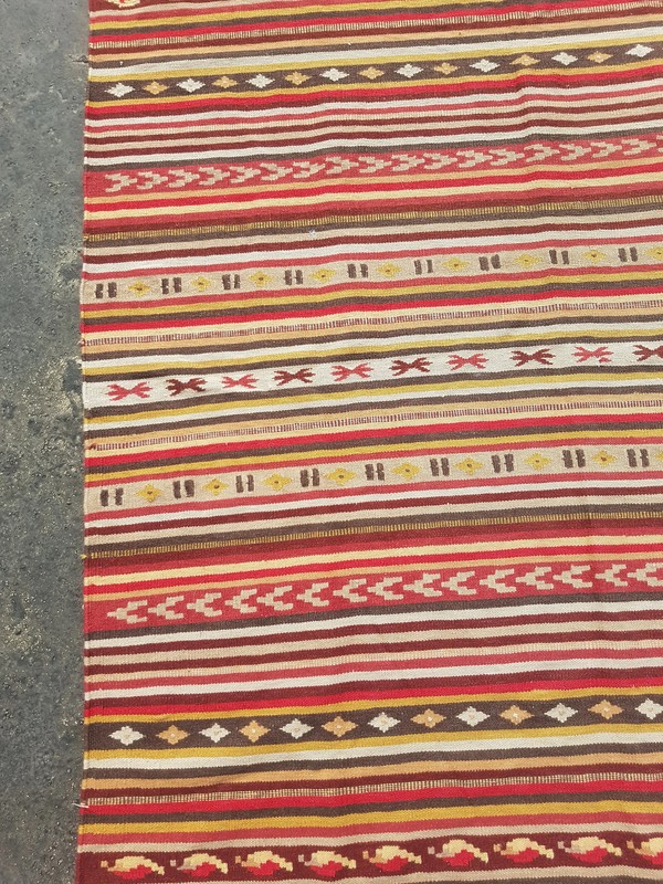 Vintage Traditional Handmade Turkish Striped Wool Multicolor Kilim Rug 6.5x4.5ft gallery