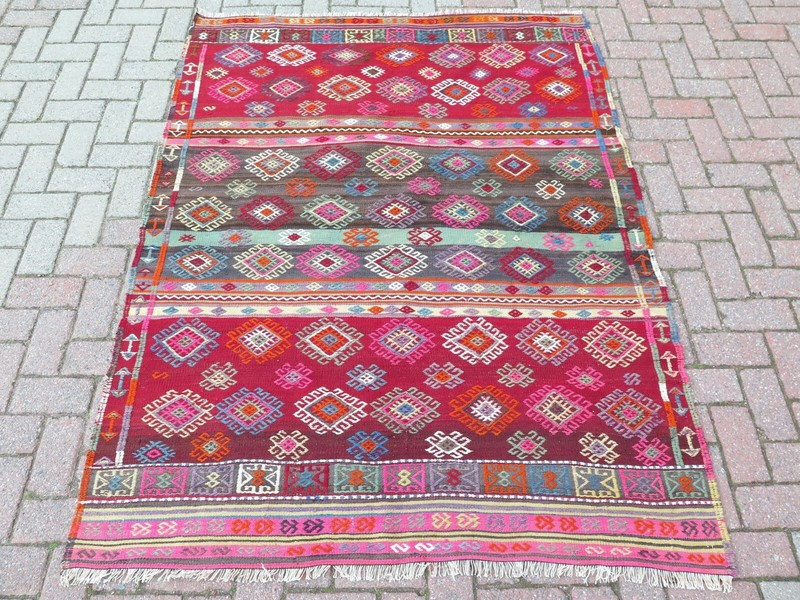 Anatolia Nomads Kilim, Modern Design Wool Rug, Red Rug 57"x76" Area Kelim Carpet gallery