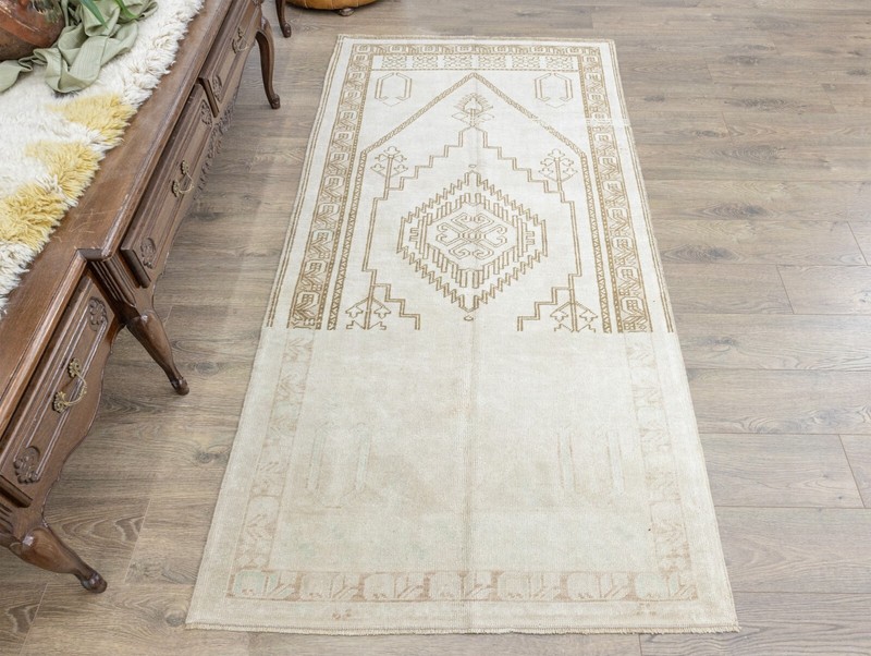 Antique Oushak Turkish Traditional Rug,Muted Neutral Large Runner,3'7''x7'5'' ft gallery
