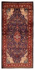 Vintage Dark Navy Traditional 4’11” x 10’6″ Hand-Knotted Oriental Wool Area Rug