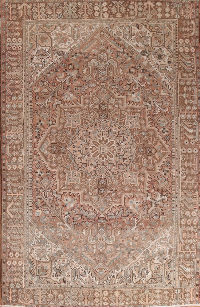 Vintage Muted Traditional Geometric 8x11 Area Rug Wool Handmade Oriental Carpet