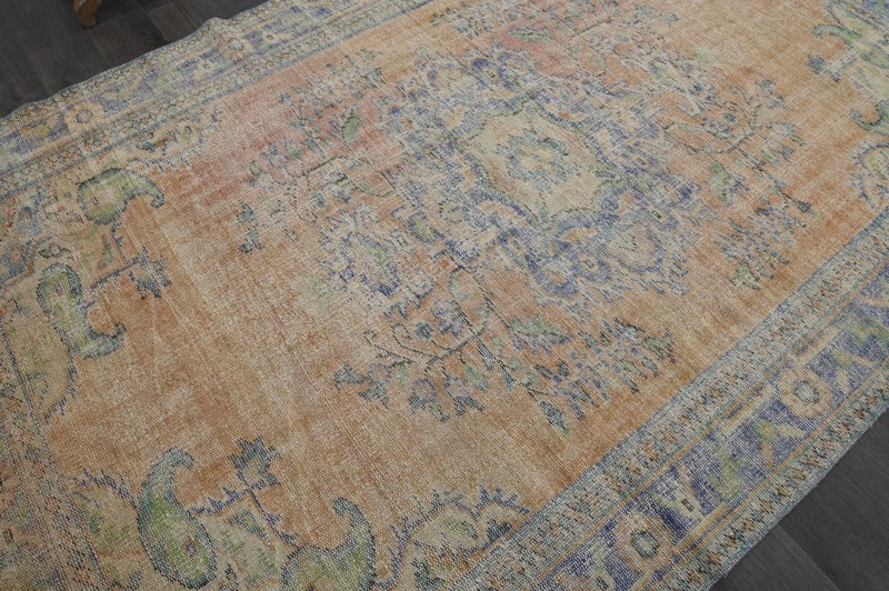 Oushak Turkish Vintage Rug 6x9 Kilim Rug Anatolian Handmade Boho Decor ORANGE gallery
