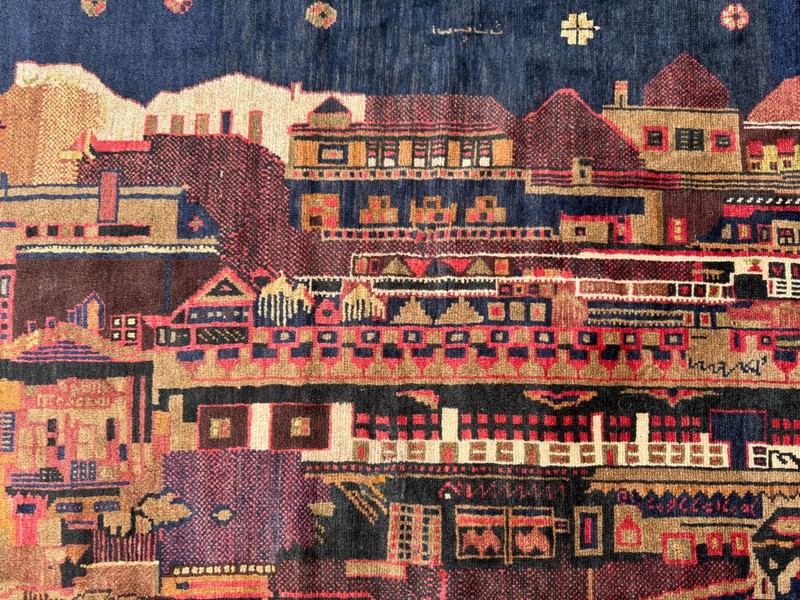 Vintage Afghan Hand-Knotted Wool Rug 4'3" x 7'8 Pictorial Design Blue Tribal Rug gallery