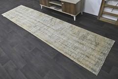 Vintage Turkish Runner Rug 3x11ft BEIGE Handmade Anatolian Oushak Hallway Wool