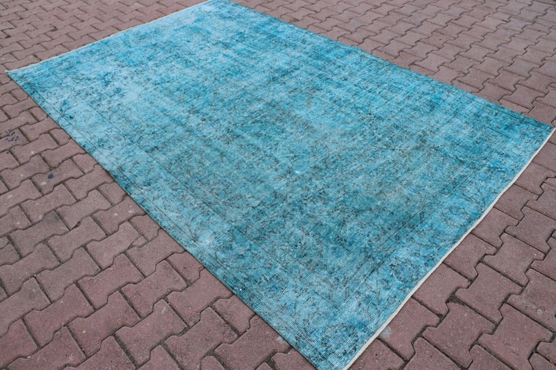 Vintage Blue Hand Knotted Carpet Turkish Ethnic Anatolia Overdyed Area Rug 6x9ft gallery