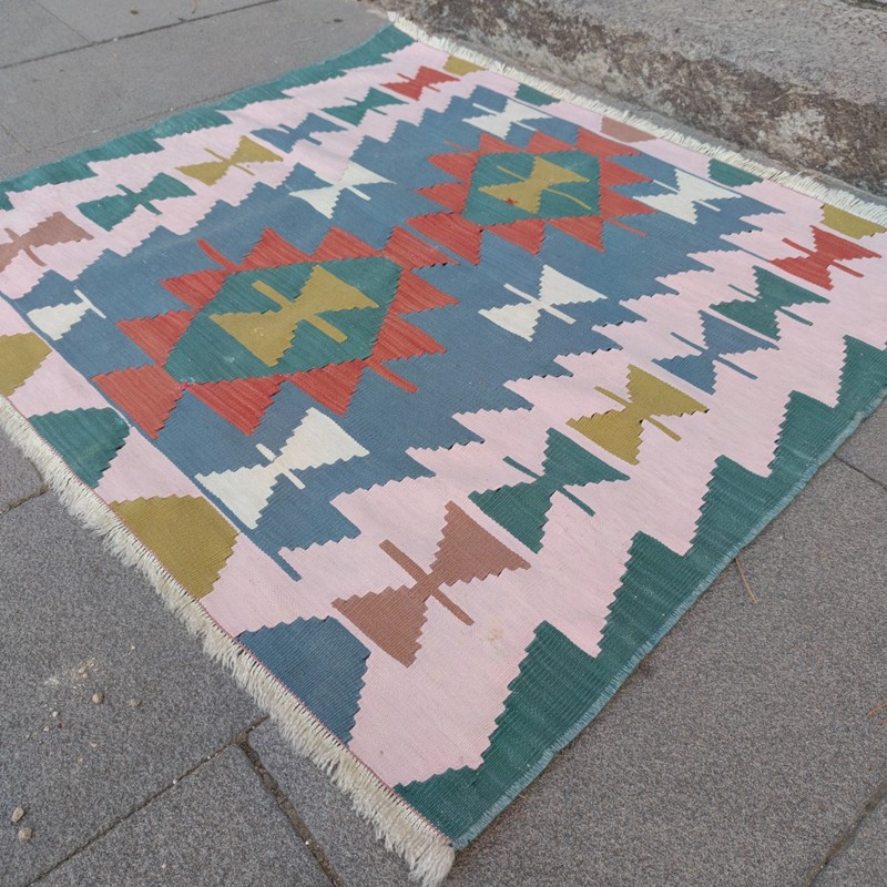 3.02 x 3.22 ft Vintage Square Turkish Kilim Rug , 92 x 98 cm Handmade Wool Kelim gallery
