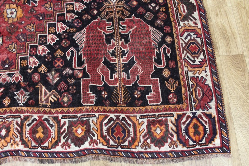 Antique Oriental Qashqai Pictorial Rug 285x218cm Handmade Tribal Wool Carpet gallery