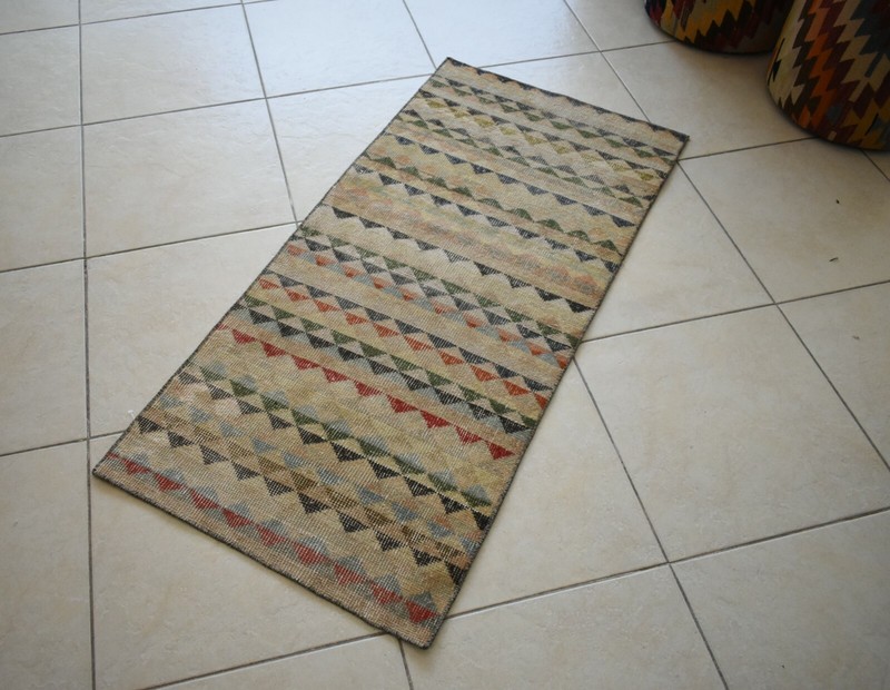Small Turkish Runner 4.2x2 ft Vintage Runner Hallway Runner Handwoven Rug R16 gallery
