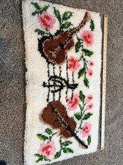 Vintage Latchhook Violin, Guitar and roses 36×19 Inches