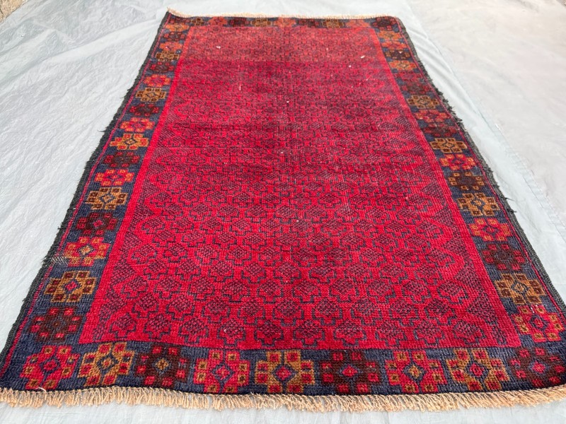 Vintage 2'10 x 4'4 Ft Afghan Baluchi Fine Rug, Red & Blue Geometric Area Rug gallery