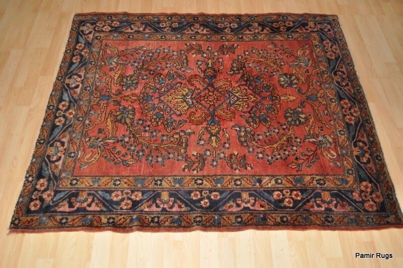 ANTIQUE 5' 5" x 6' Lilihan SaroOk design CIRCA 1920'S SALMON COLOR SAROUK DESIGN gallery