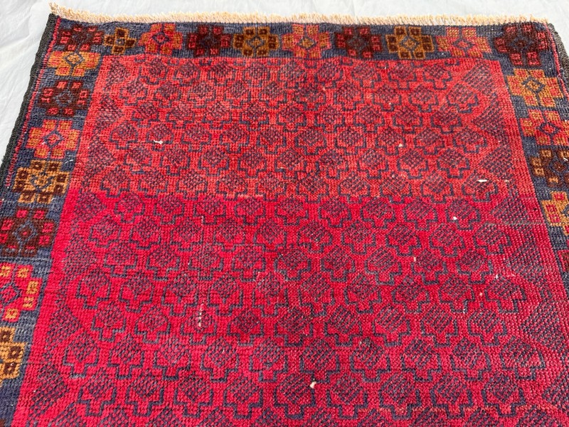 Vintage 2'10 x 4'4 Ft Afghan Baluchi Fine Rug, Red & Blue Geometric Area Rug gallery
