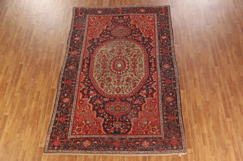 Pre-1900 Vegetable Dye Saroouk Farahhan Antique Rug 7x10 Hand-knotted Carpet gallery