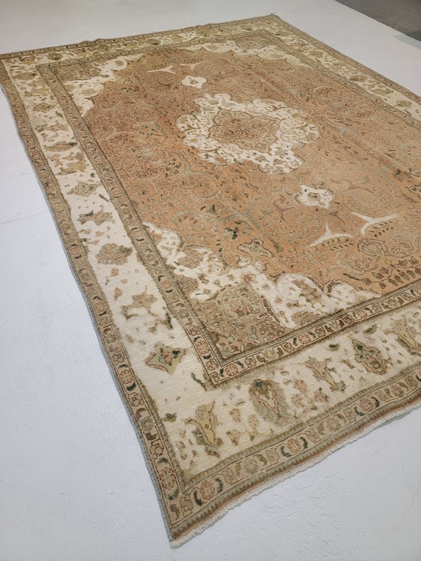 Antique Oriental Hand-Knotted Wool Area Rug Terracotta/White/Green 8'7" x 12'8" gallery
