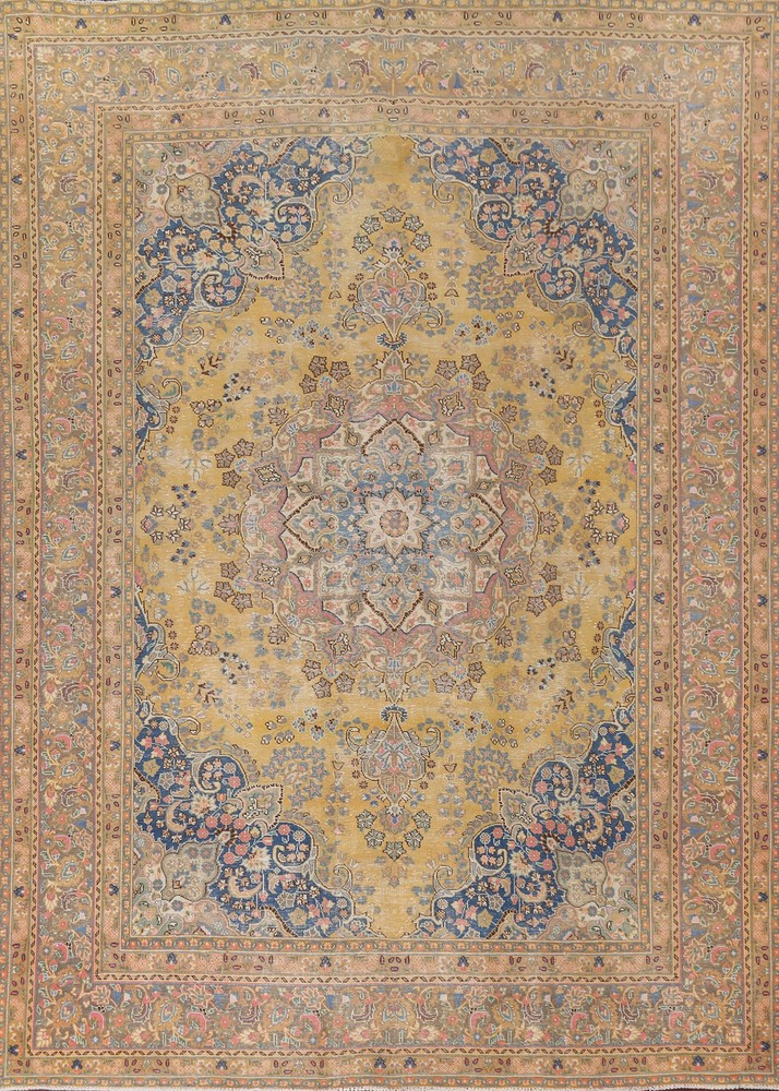 Handmade Wool Gold Over-Dyed Traditional Vintage Rug Room Size Carpet 9x12