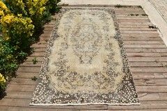 Turkish Rug 46”x86” Vintage Light Muted Color Oushak Floral Carpet 119x219cm