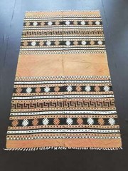 Fine Vintage Traditional Hand Made Oriental Wool Beige Black Kilim 193x116cms