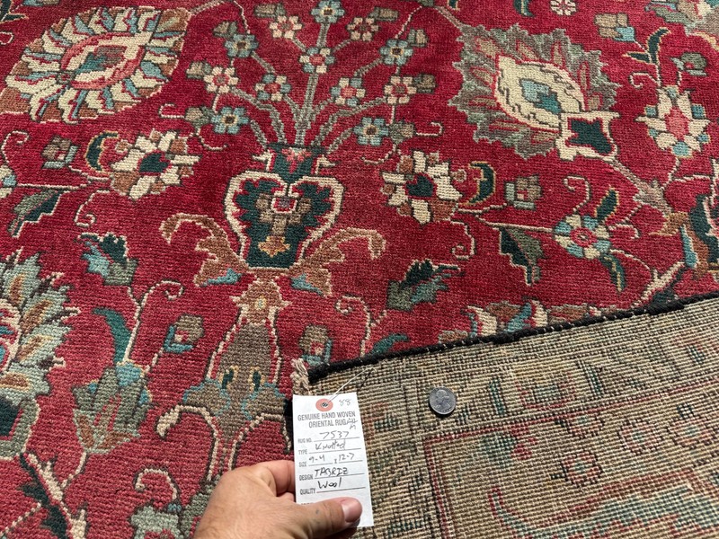9x12 RED VINTAGE ORIENTAL RUG handwoven handmade antique fine old teal green big gallery