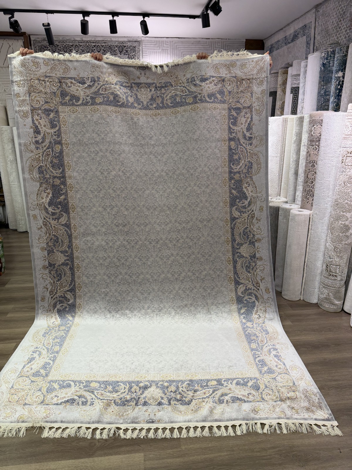 Turkish Silk Rug 10x14 ft Gray Blue Oriental Area Rug Elegant Paisley Design gallery