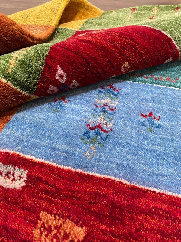 Handmade Nepalese Tibetan Area Rug, Quiltlike Checkerboard, Bright Colors 7'x9' gallery