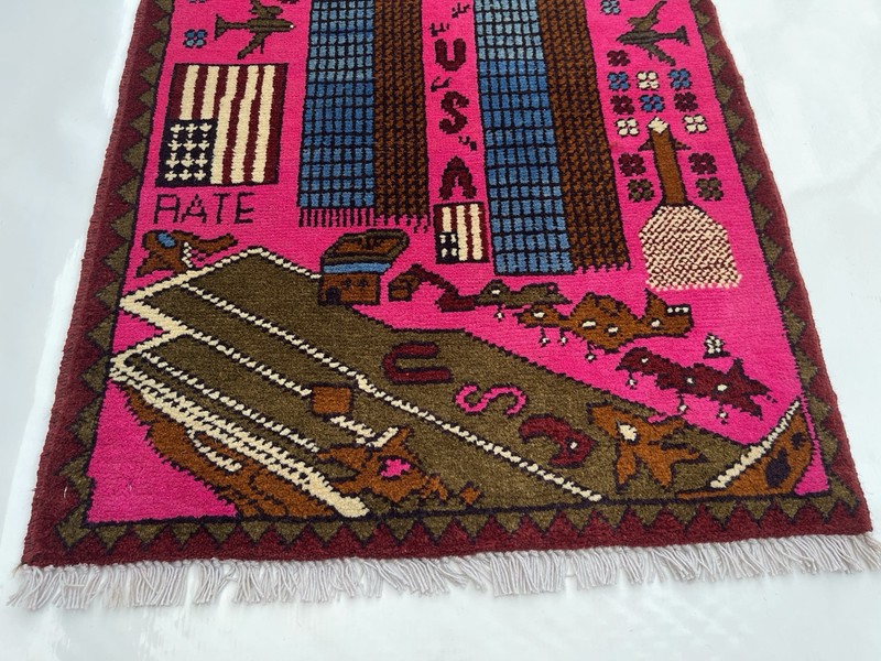 78x59 Cm War rug 9/11 twin towers Wool War Rug Afghan War Rug Handicrafts #314 gallery