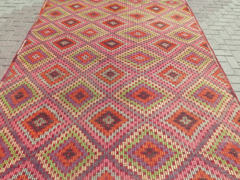 Vintage Turkish Sardes Kilim, Area Rugs, Antique Wool Rug, Floor Carpet 80"x116" gallery